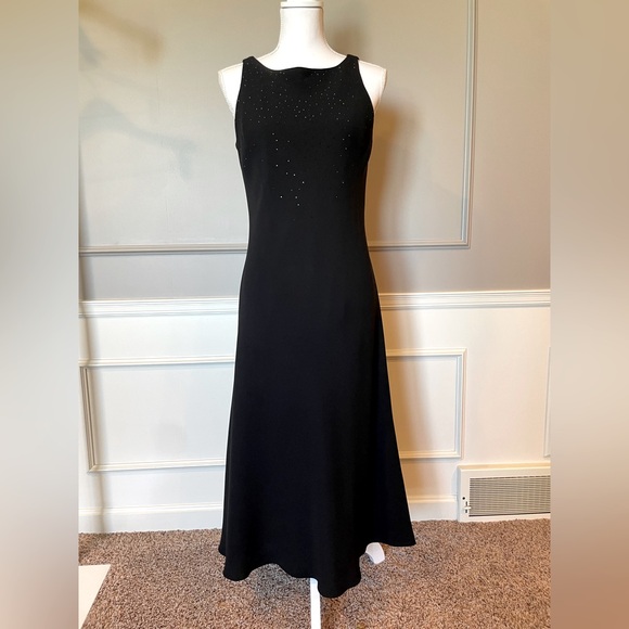 90s Vintage Jones Wear formal 10 black maxi dress sleeveless rhinestone formal - Picture 1 of 4